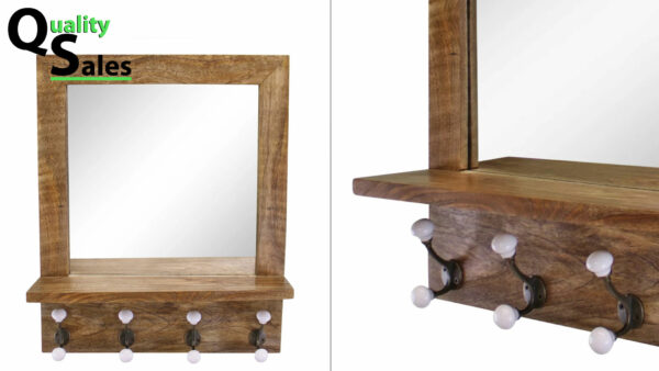 Retro Designed Wood Shelf Unit With Mirror 01