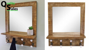 Retro Designed Wood Shelf Unit With Mirror 01